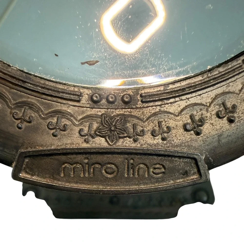Miro Line Vintage Ornate Vanity Mirror Pewter Tone Swivel Tabletop Oval Mirror